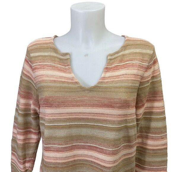 Lauren Ralph Lauren Striped Orange Linen Cotton Knit Tunic Sweater 3/4 sleeve M - Picture 2 of 9